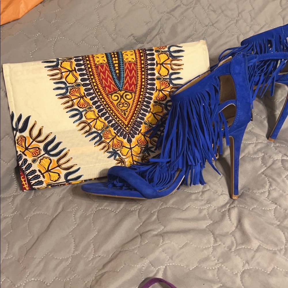 Steve Madden fringe heel & handmade clutch